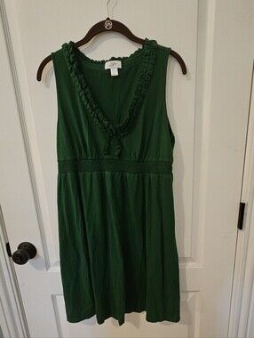 LOFT Emerald Green Ruffled V-Neck Casual Dress Size LG